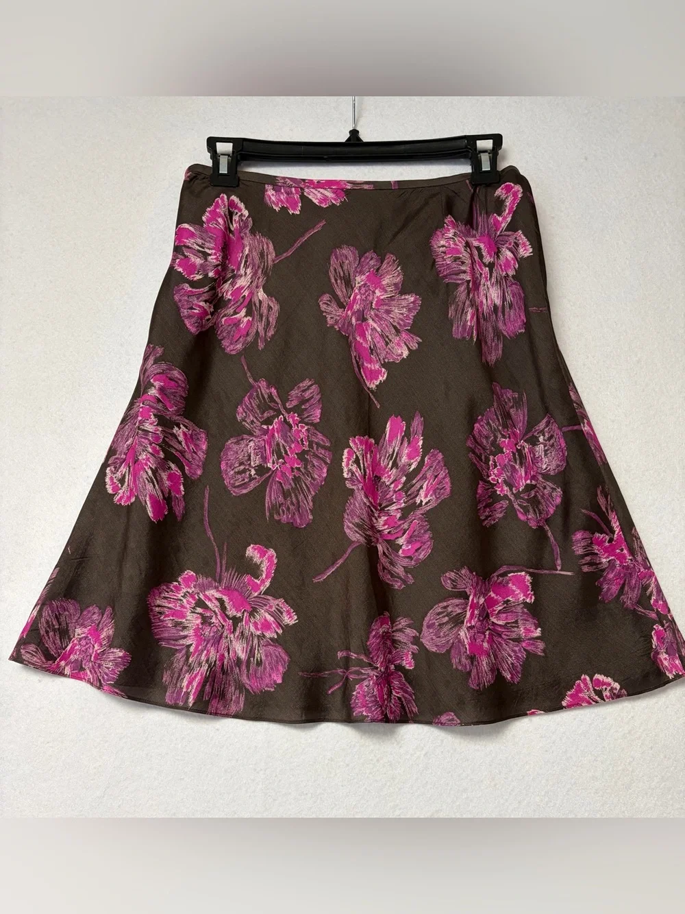Ann Taylor Petites 100% Silk Floral  A-Line Skirt Brown Pink Lined  Size 2P